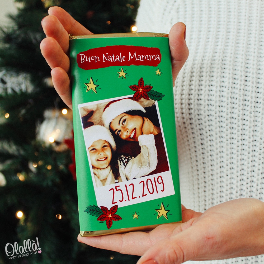 Idee Regalo Natale Mamma.Barretta Di Cioccolata Natalizia Personalizzata Con Foto E Dedica Idea Regalo Natale Mamma Olalla