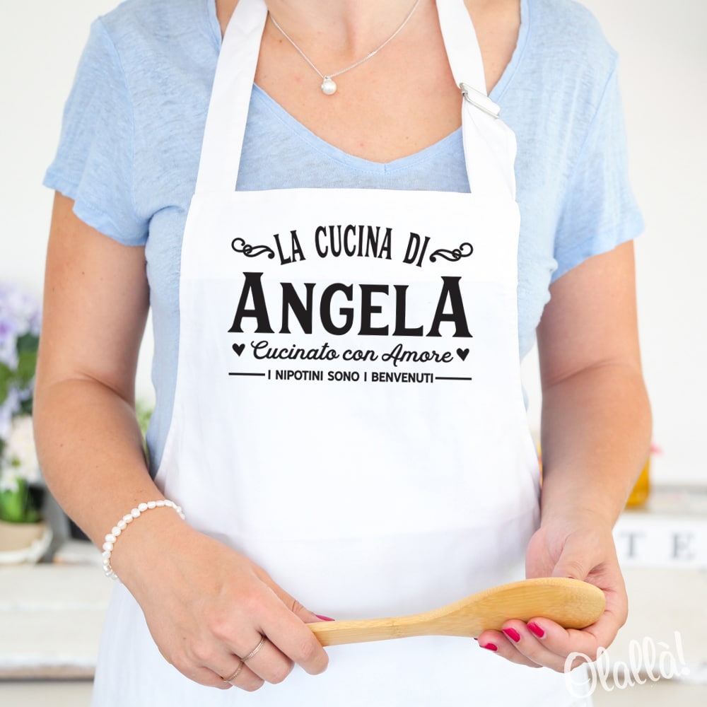 Grembiule Bianco da cucina personalizzato al 100% con foto o scritte –