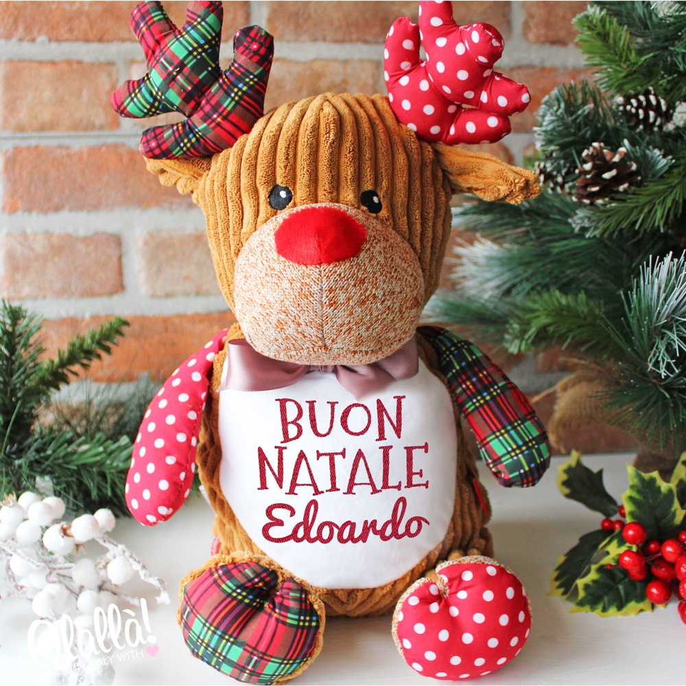 Immagini Quadri Natale.Peluche Renna Di Natale A Quadri E Pois Personalizzata Buon Natale E Nome Olalla