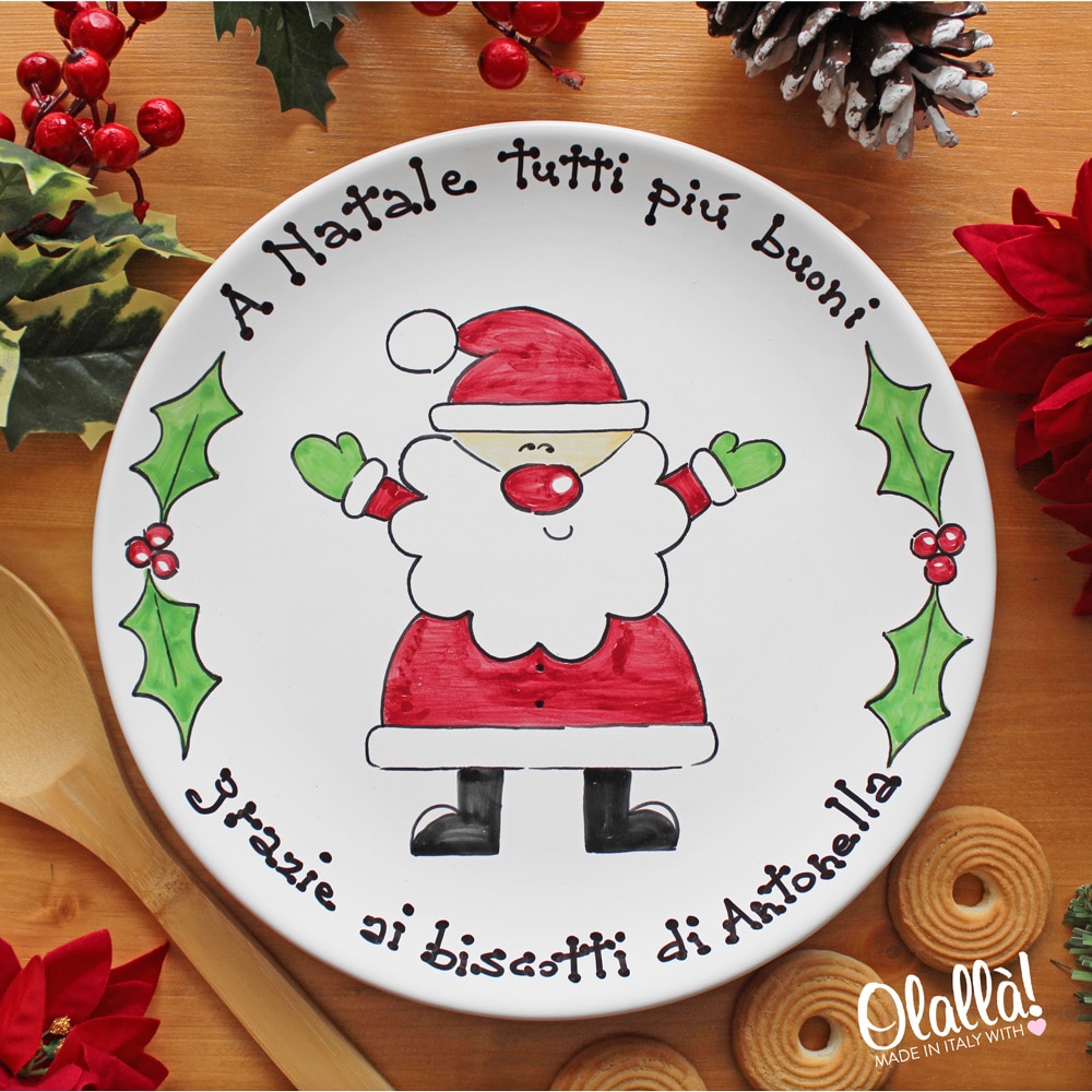 Babbo Natale Italy.Piatto In Ceramica Dipinto A Mano Personalizzato Con Le Tue Parole E Babbo Natale Regalo Natale Olalla
