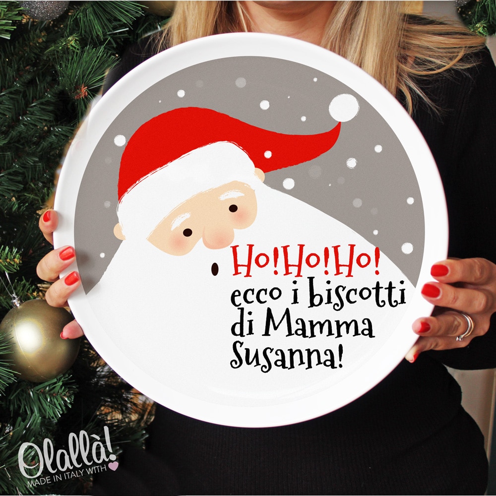 Piatto Da Torta Natalizio In Ceramica Personalizzato Con Babbo Natale E Dedica Olalla