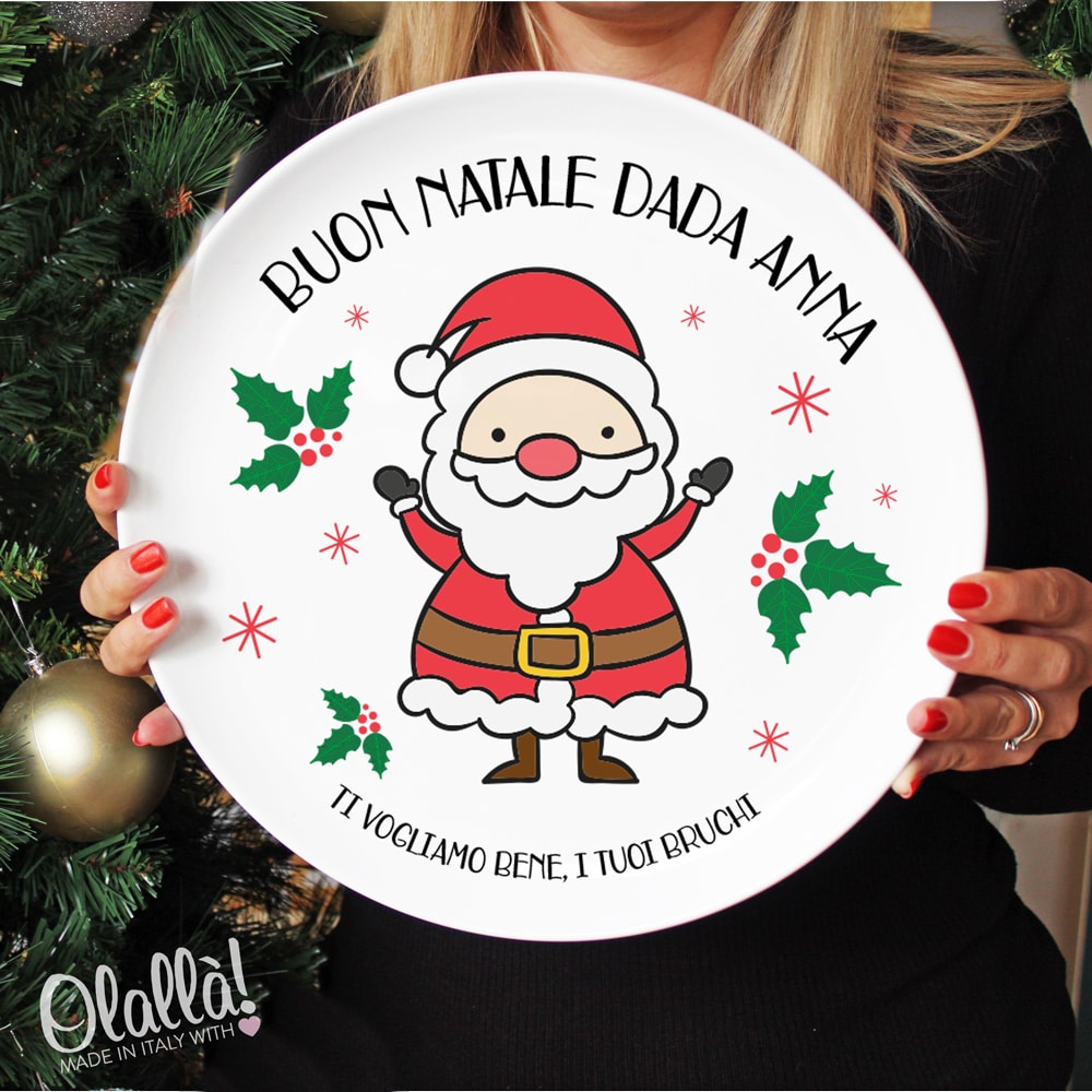 Babbo Natale Italy.Piatto In Ceramica Personalizzato Con Dedica Babbo Natale E Vischio Regalo Natale Maestra Olalla