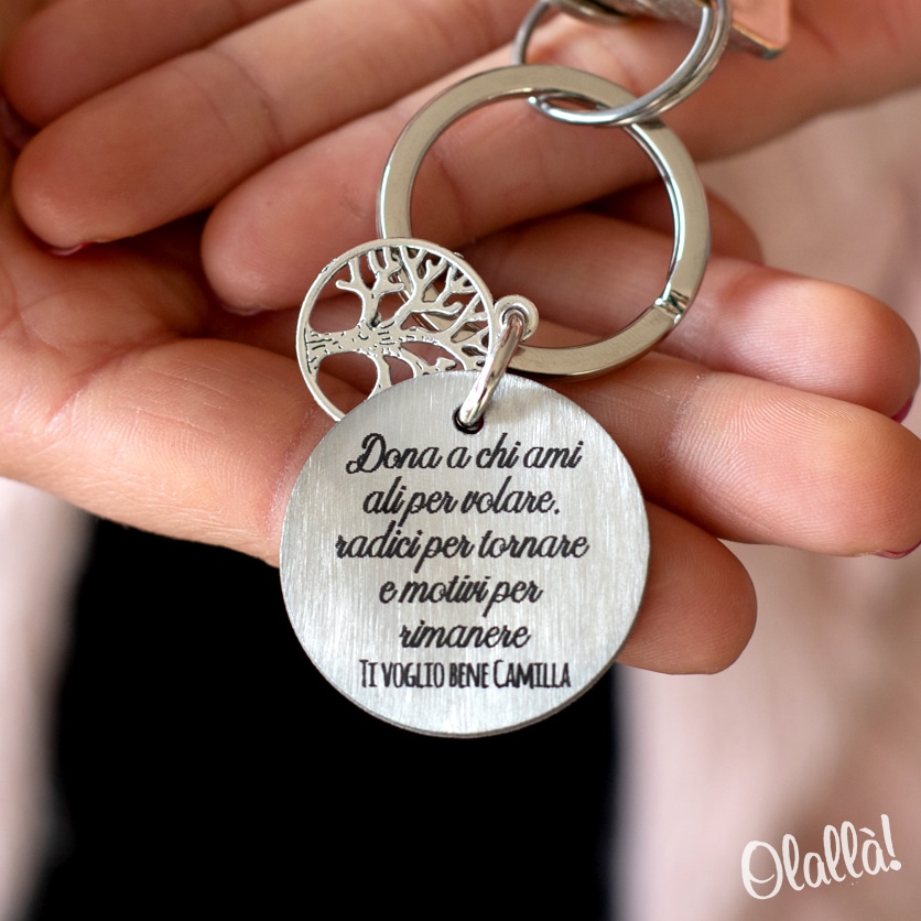 Portachiavi in Acciaio Inox con Frase Personalizzata e Ciondolo Albero  della Vita - Idea Regalo Amicizia