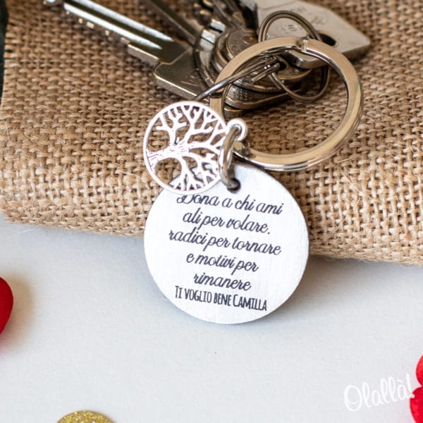 Portachiavi in Acciaio Inox con Frase Personalizzata e Ciondolo Albero della Vita - Idea Regalo ...