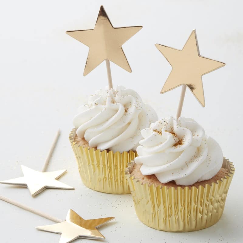 Lming Toppers Decorati A Mano con Torta Glitter 10 Pezzi per Torta Cupcake E Gelato Stelle Blu e Rosse e Argento 