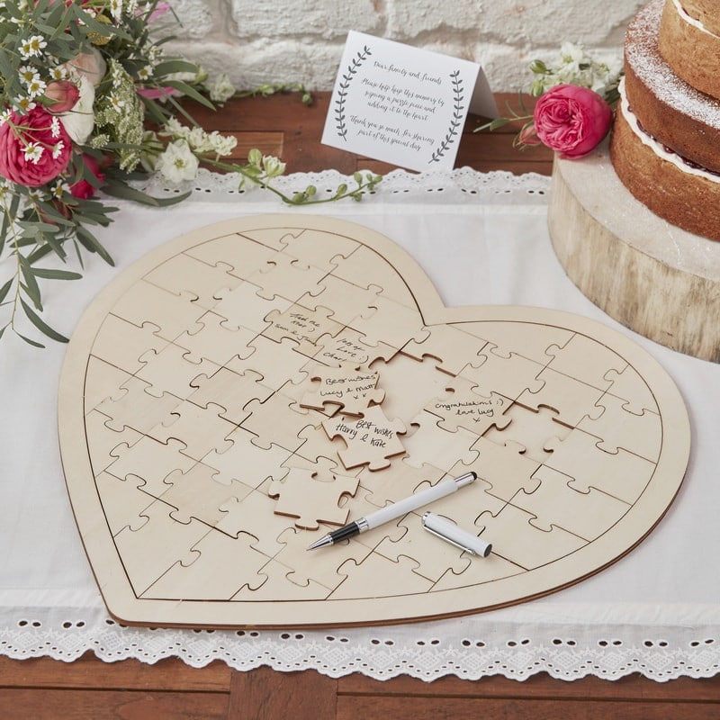 matrimonio 24 parti Puzzle in legno cuore Decorazione PENNARELLI 56x56 cm libro degli ospiti 