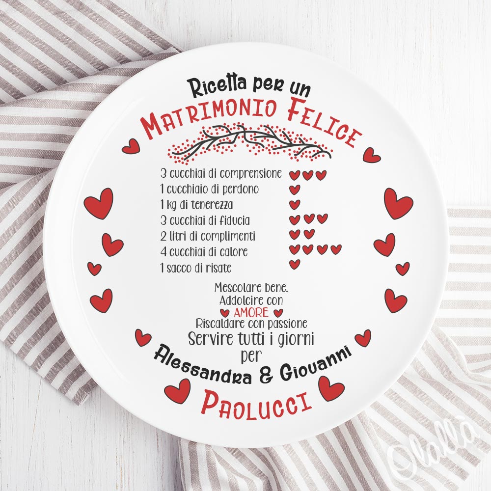 Piatto In Ceramica Personalizzato Con Nomi E Ricetta Per Matrimonio Felice Idea Regalo San Valentino Anniversario Olalla