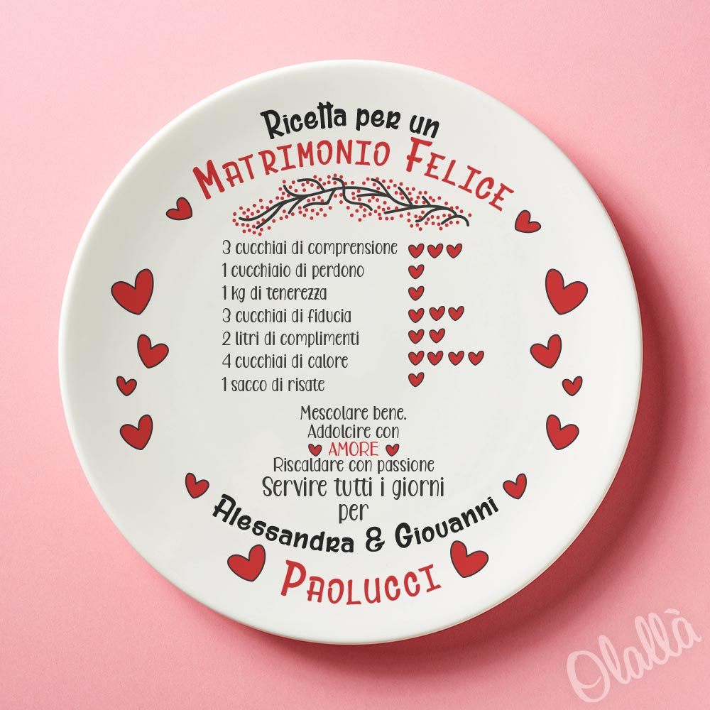 Piatto In Ceramica Personalizzato Con Nomi E Ricetta Per Matrimonio Felice Idea Regalo San Valentino Anniversario Olalla