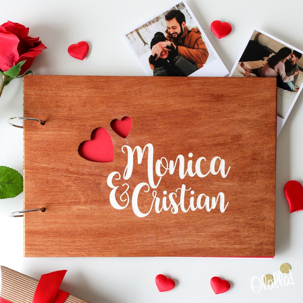 Album Fotografico A4 In Legno Personalizzato Con Incisione Cuori E Nomi Idea Regalo San