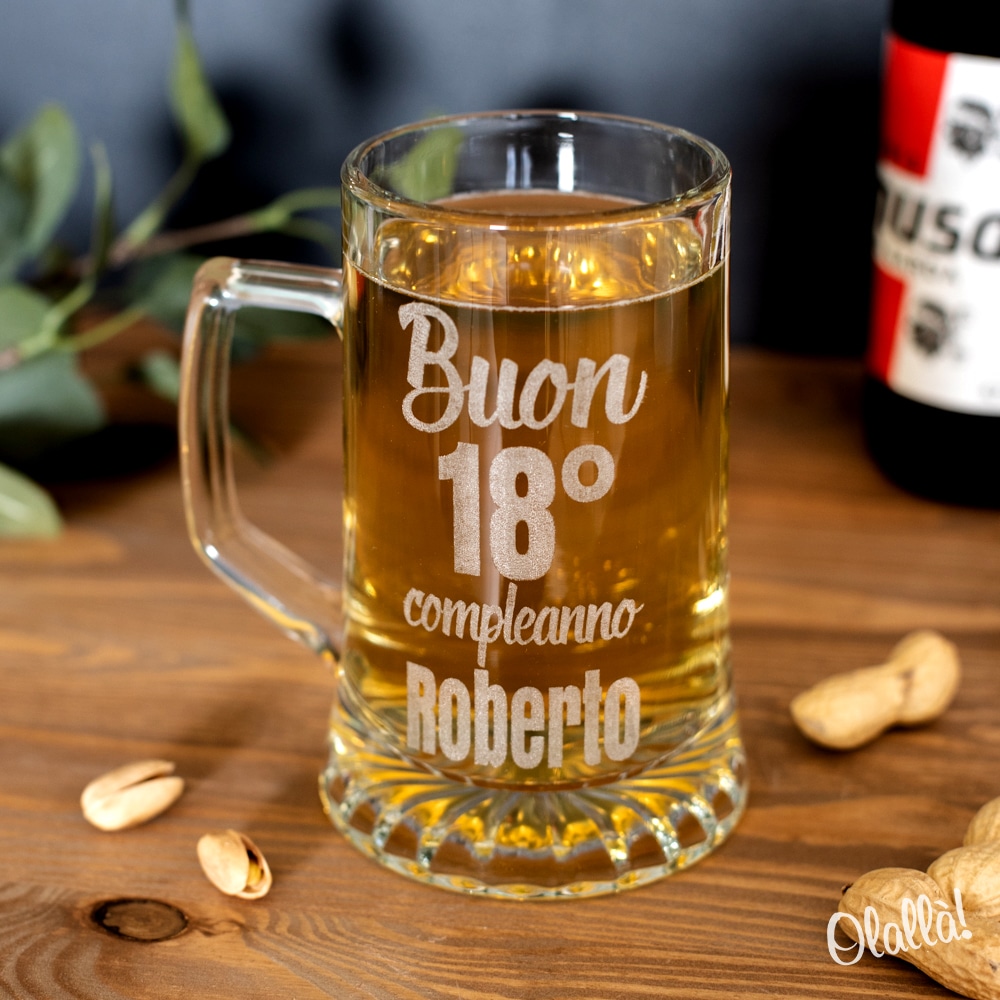 Boccale da Birra Personalizzato con Manico Idea Regalo 18 Compleanno
