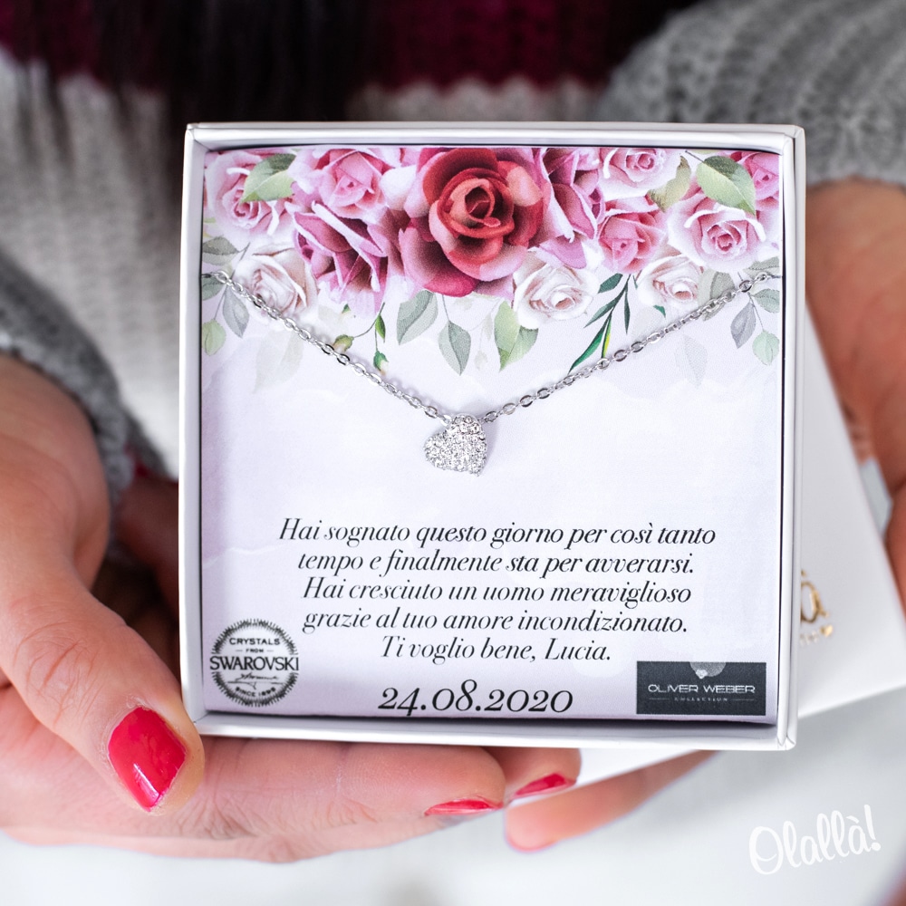 Gioiello Con Cristalli Swarovski® Oliver Weber Personalizzato con Messaggio  e Decoro di Rose - Idea Regalo Suocera