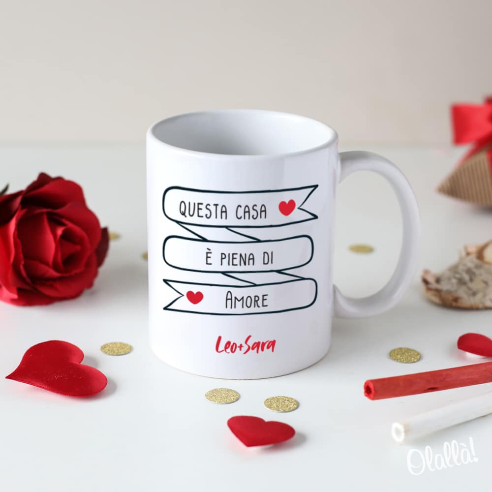 Tazza Personalizzata Questa Casa è Piena di Amore e Nomi – Idea Regalo  per S. Valentino, Anniversario