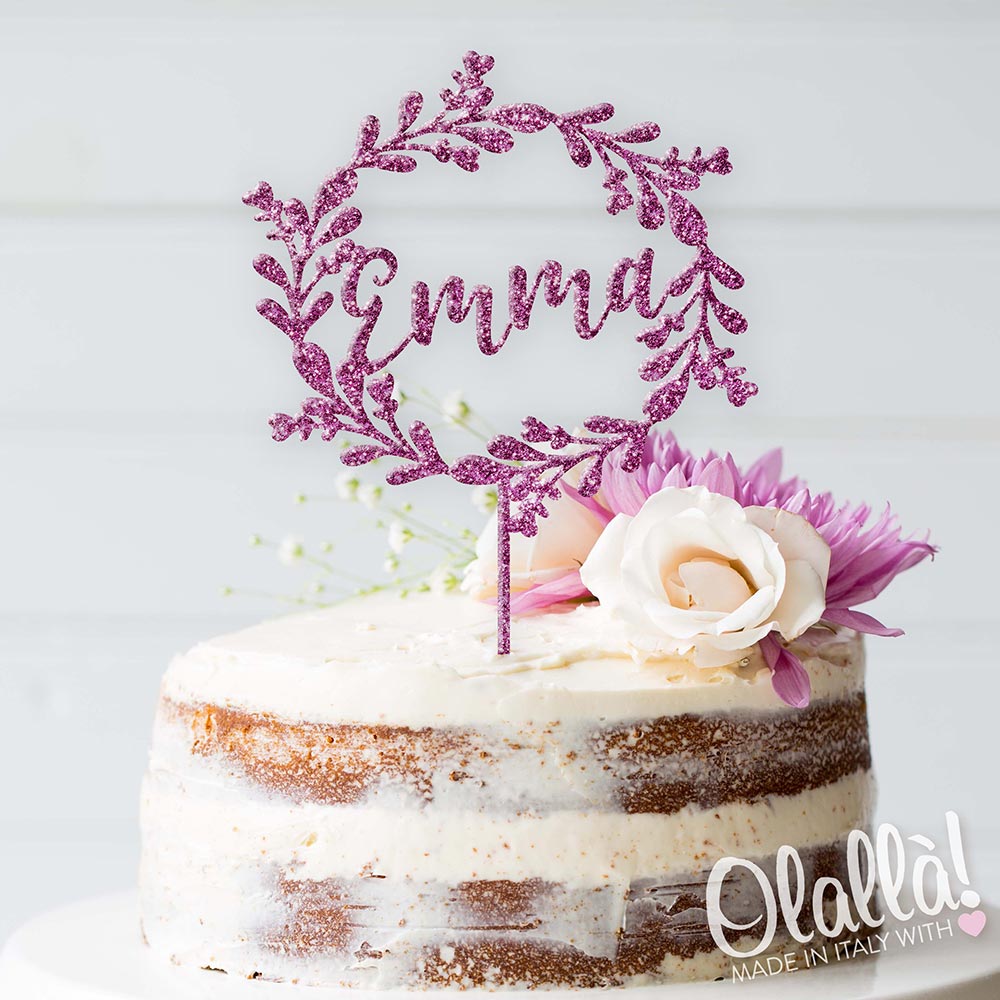 Cake Topper Personalizzato Con Nome e Decorazione Foliage