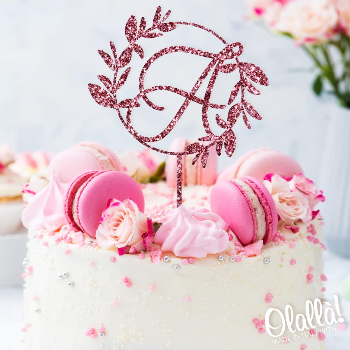 Cake Topper Personalizzato Con Iniziale e Decorazione Corona Alloro - Decorazione  Laurea