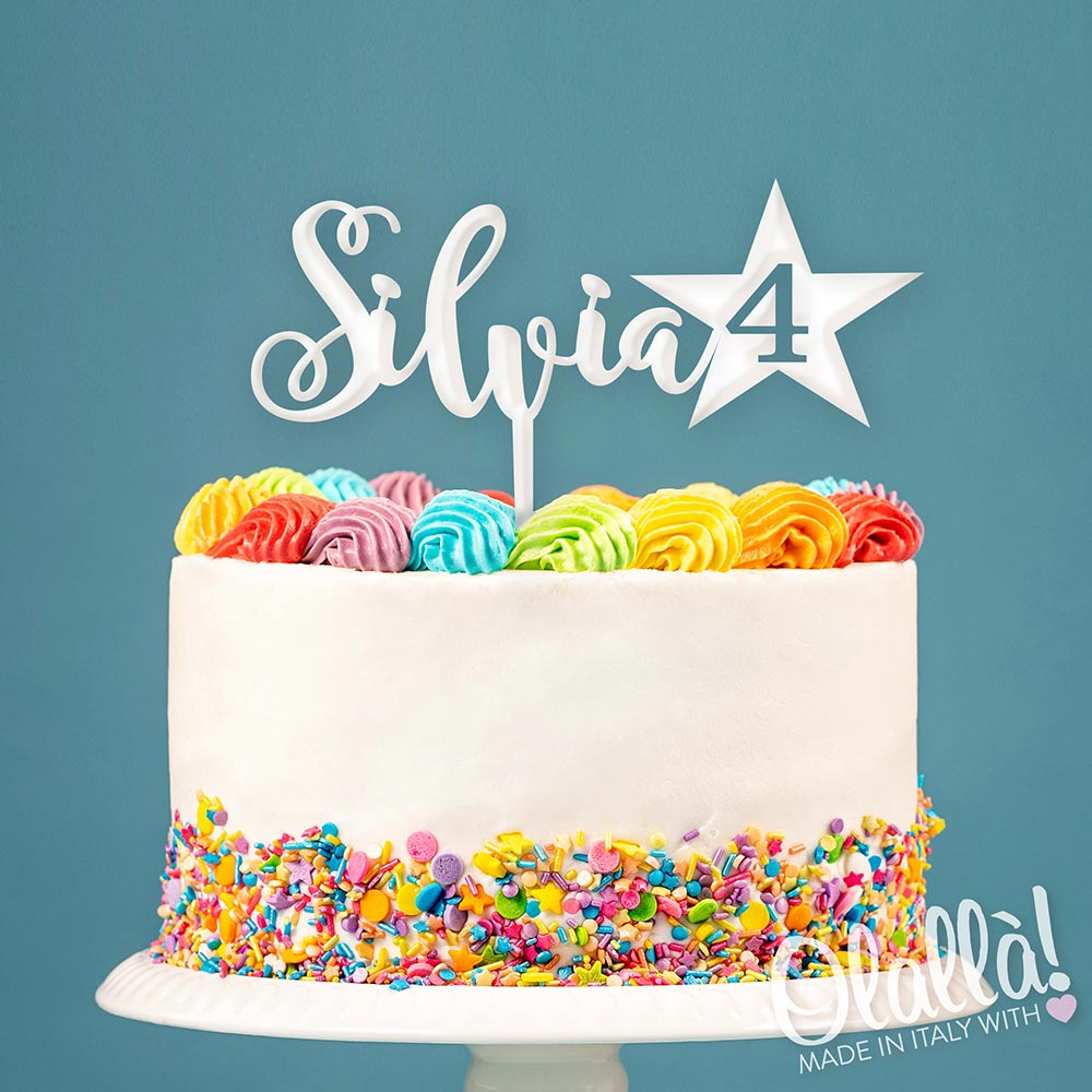 Cake Topper Personalizzato con Nome, Anni e Decorazione Stella