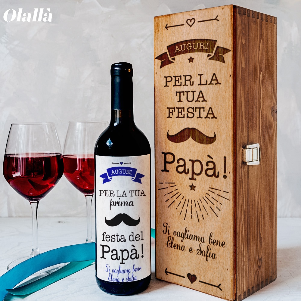 Idee Regalo Per La Prima Festa Del Papà Bottiglia Personalizzata con Baffi e Dedica "Per la tua Prima Festa del