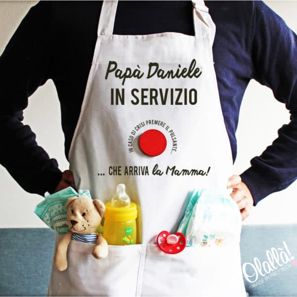 Grembiule Regalo Per La Festa Del Papà - Ti Voglio Un Mondo Di Bene, Idea Regalo Originale Per Cucina, Made In Italy Con Illustrazione