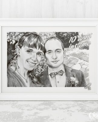 dipinto-sposi-anniversario-matita-bianco-nero-acquerello-su-misura