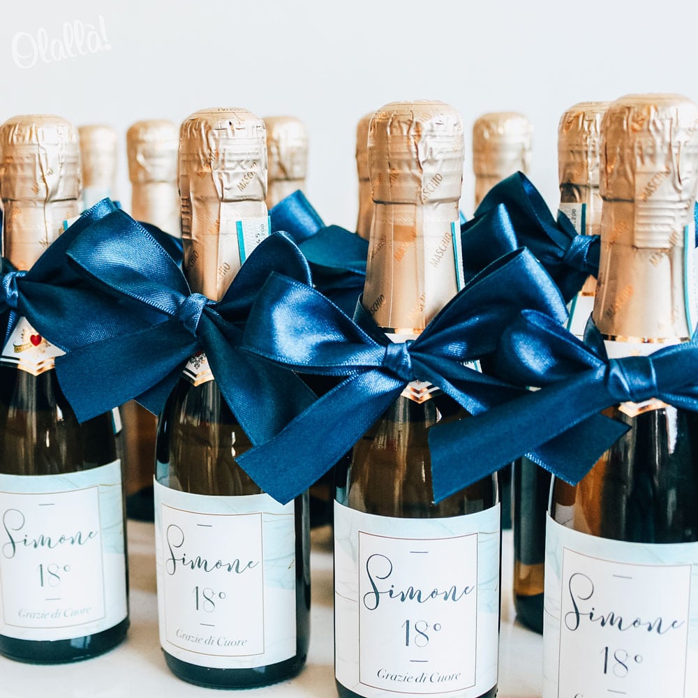 10 Mini Bottigliette Di Prosecco Personalizzate Stile Marmo Con Nome Idea Bomboniera 18 Anni Olalla