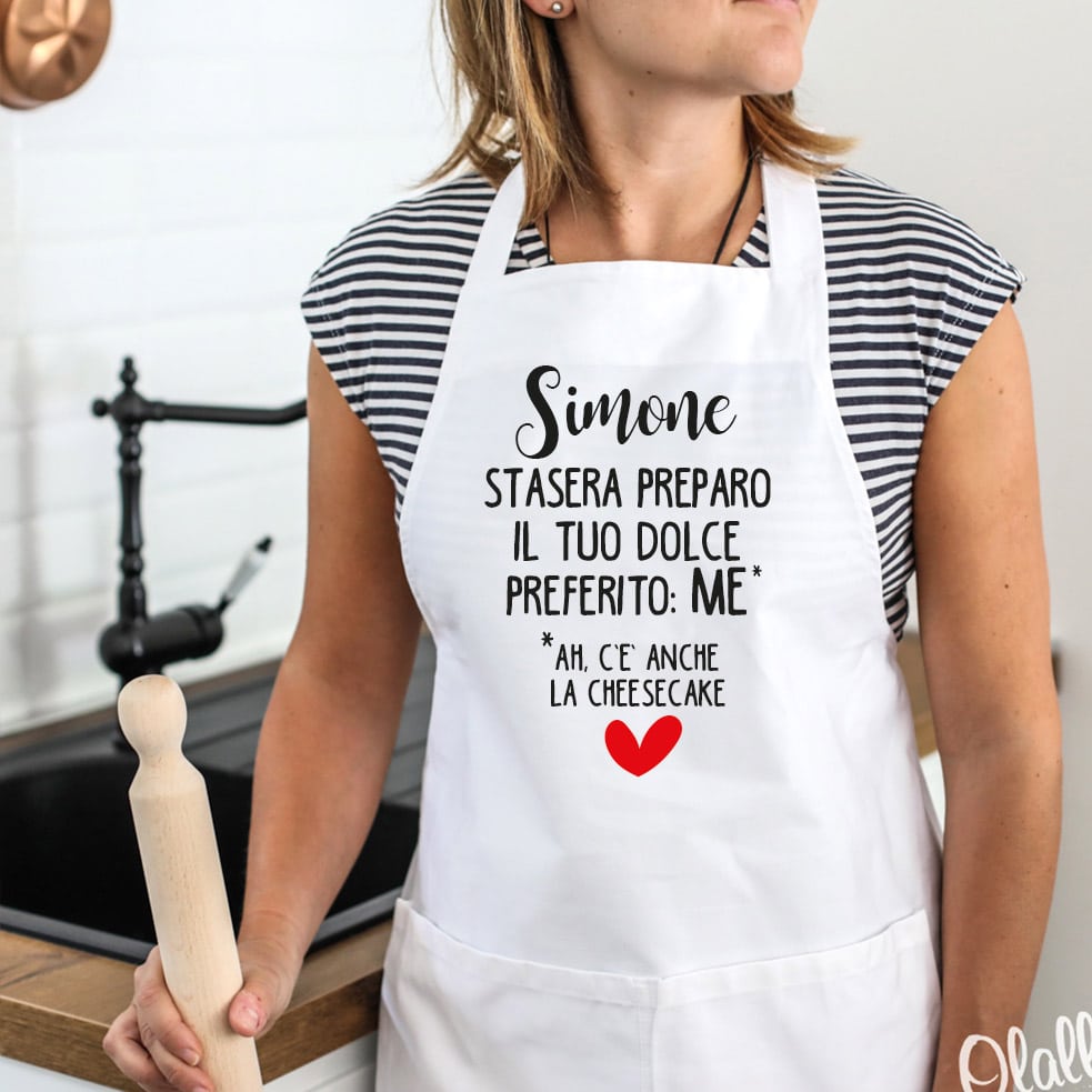 Grembiule da Cucina Personalizzato con Nome e Frase Stasera