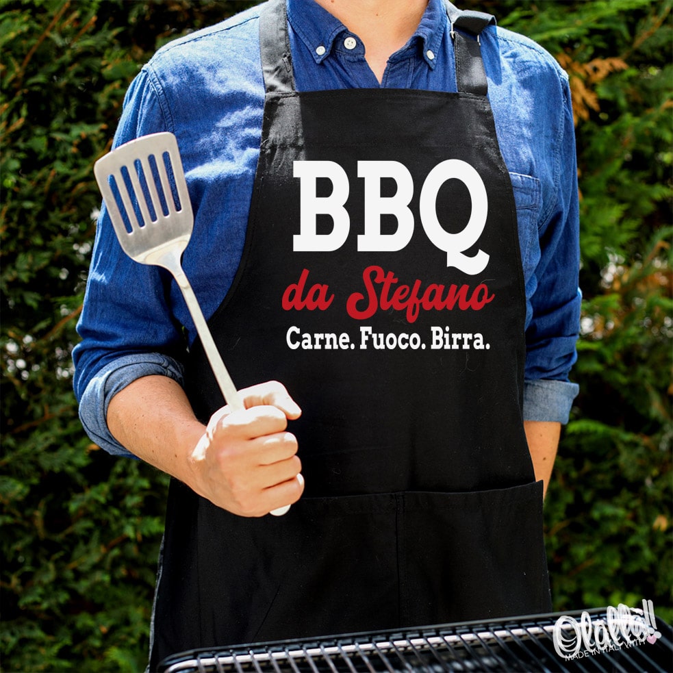 Grembiule da Cucina BBQ Personalizzato con il Nome e la Frase che  Desideri - Idea Regalo Uomo Simpatica