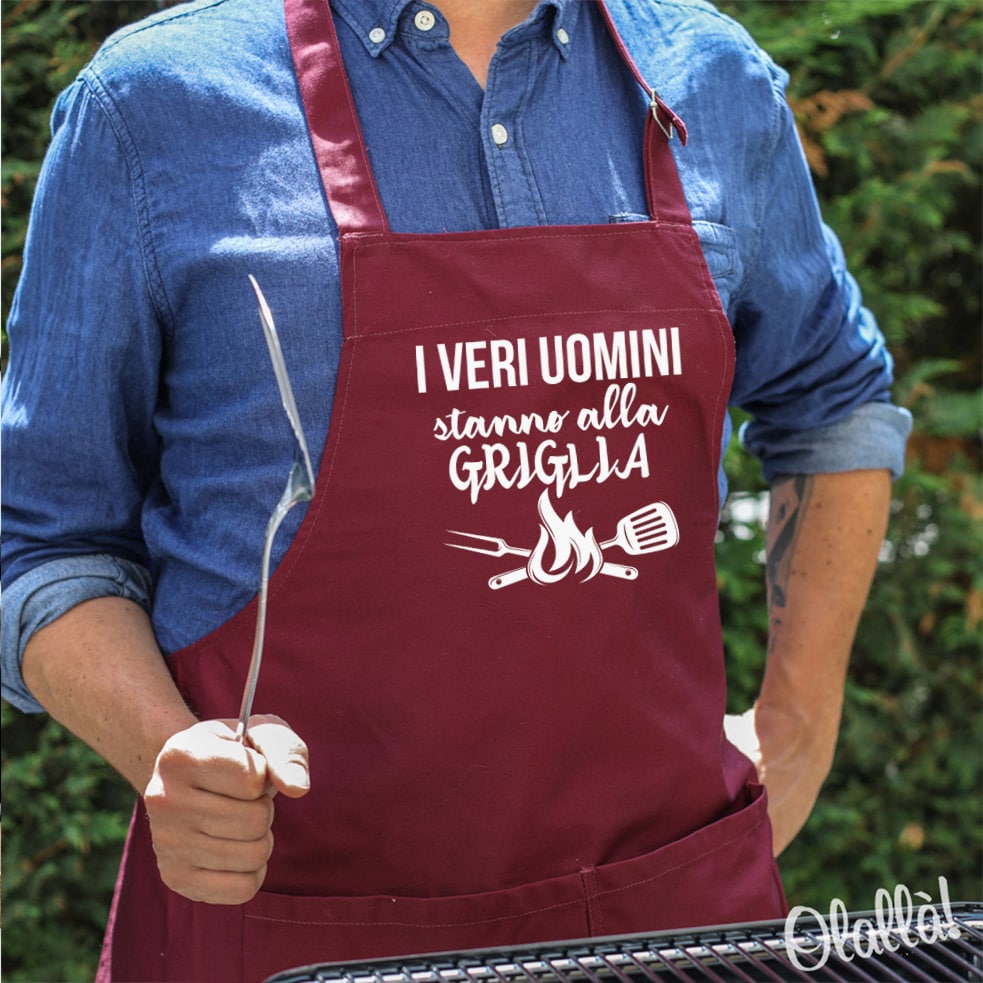 Grembiule da Cucina Personalizzato con Frase I Veri Uomini Stanno alla  Griglia - Idea Regalo Uomo Simpatica