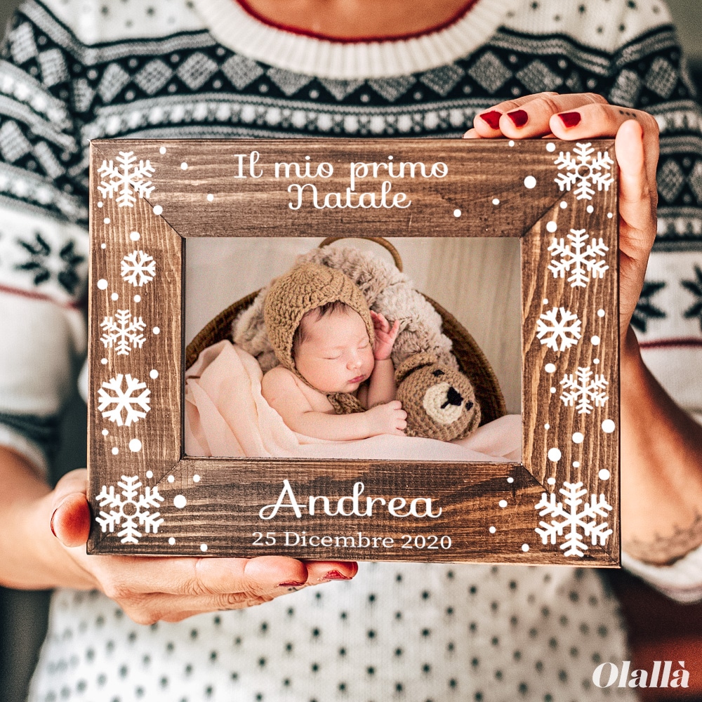 Cornice di Legno Personalizzata Il Mio Primo Natale con Fiocchi di Neve -  Idea Regalo Natale per Neo Genitori