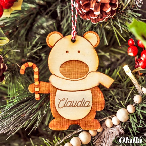 Decorazione di Legno da Appendere all'Albero di Natale Personalizzata - Orsetto