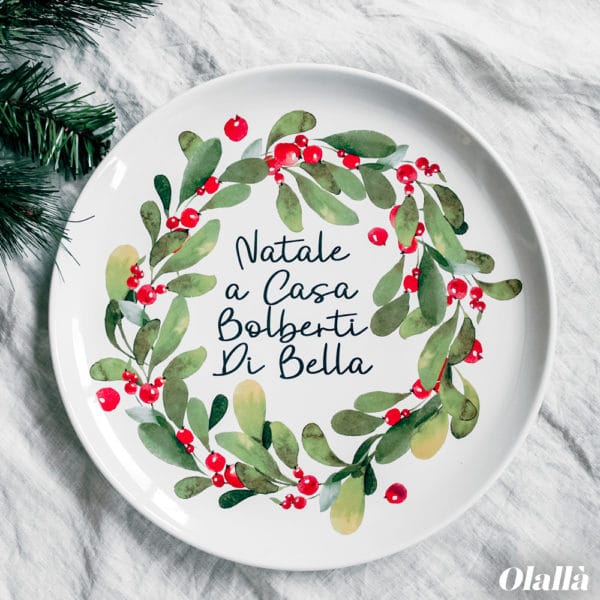 Piatto da Torta Natalizio in Ceramica Personalizzato con Dedica e Decorazioni Foliage