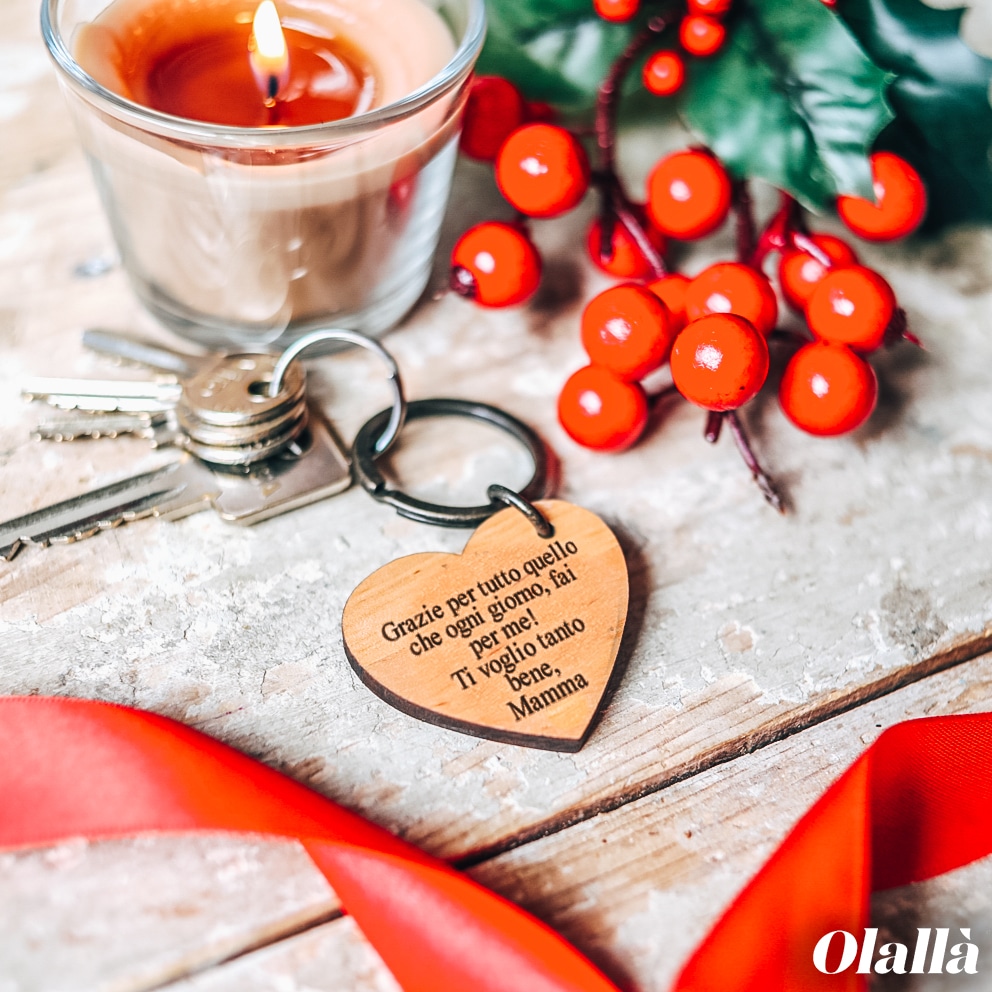 Portachiavi cuore in legno personalizzato con dedica per papà e nome