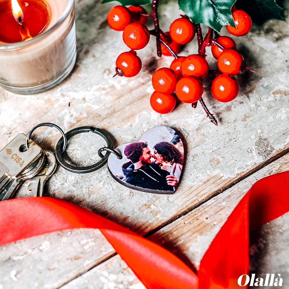 Portachiavi Cuore in Legno Personalizzato con Foto - Idea Regalo Romantica  di Natale per Lui o per Lei