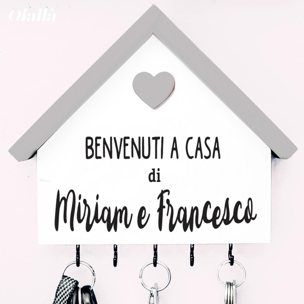 Casetta Appendichiavi in Legno con Cuore Casa Dolce Casa Personalizzata  con Nomi e Data - Regalo per la Casa, San Valentino