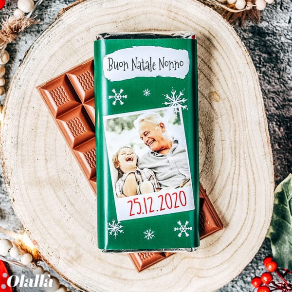 Barretta di Cioccolata Personalizzata "Buon Natale Nonno" con Data e Dedica sul Retro - Regalo Natale Nonno