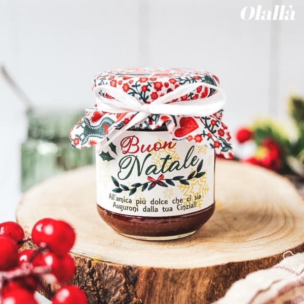Vasetto di Confettura o Marmellata con Etichetta Personalizzata e Decori con Vischio - Idea Regalo Natale