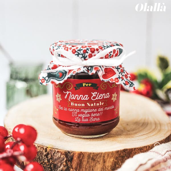 Vasetto di Confettura o Marmellata con Etichetta Personalizzata Rossa - Idea Regalo Natale