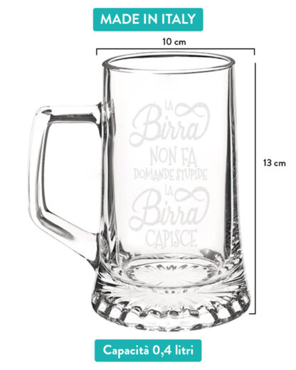 Boccale da Birra Personalizzato con Frase "La Birra Non Fa Domande Stupide, La Birra Capisce" - Idea Regalo Divertente Lui, Compleanno, Per Chi Ama La Birra - immagine 3