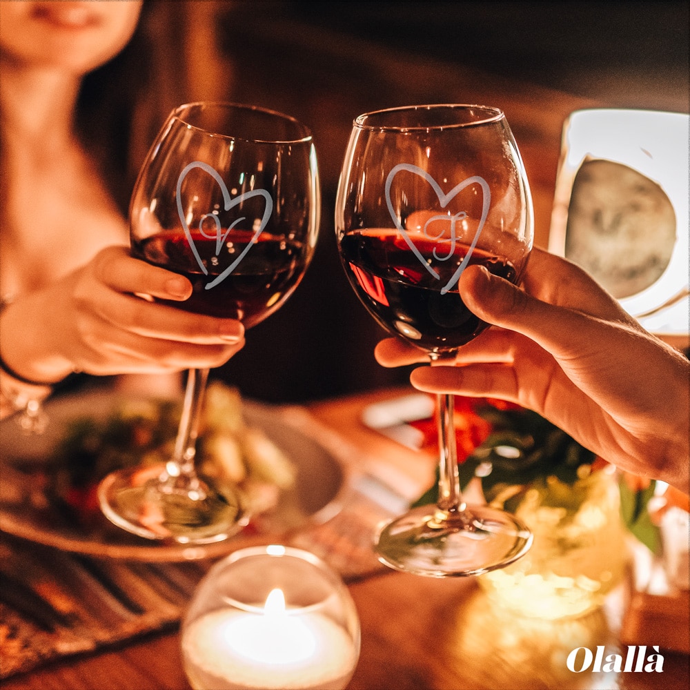 Coppia Calici Personalizzati SanValentino Set da 2 calici Vino Iniziali Data Love Matrimonio Fidanzamento Amore Auguri 500 ml 