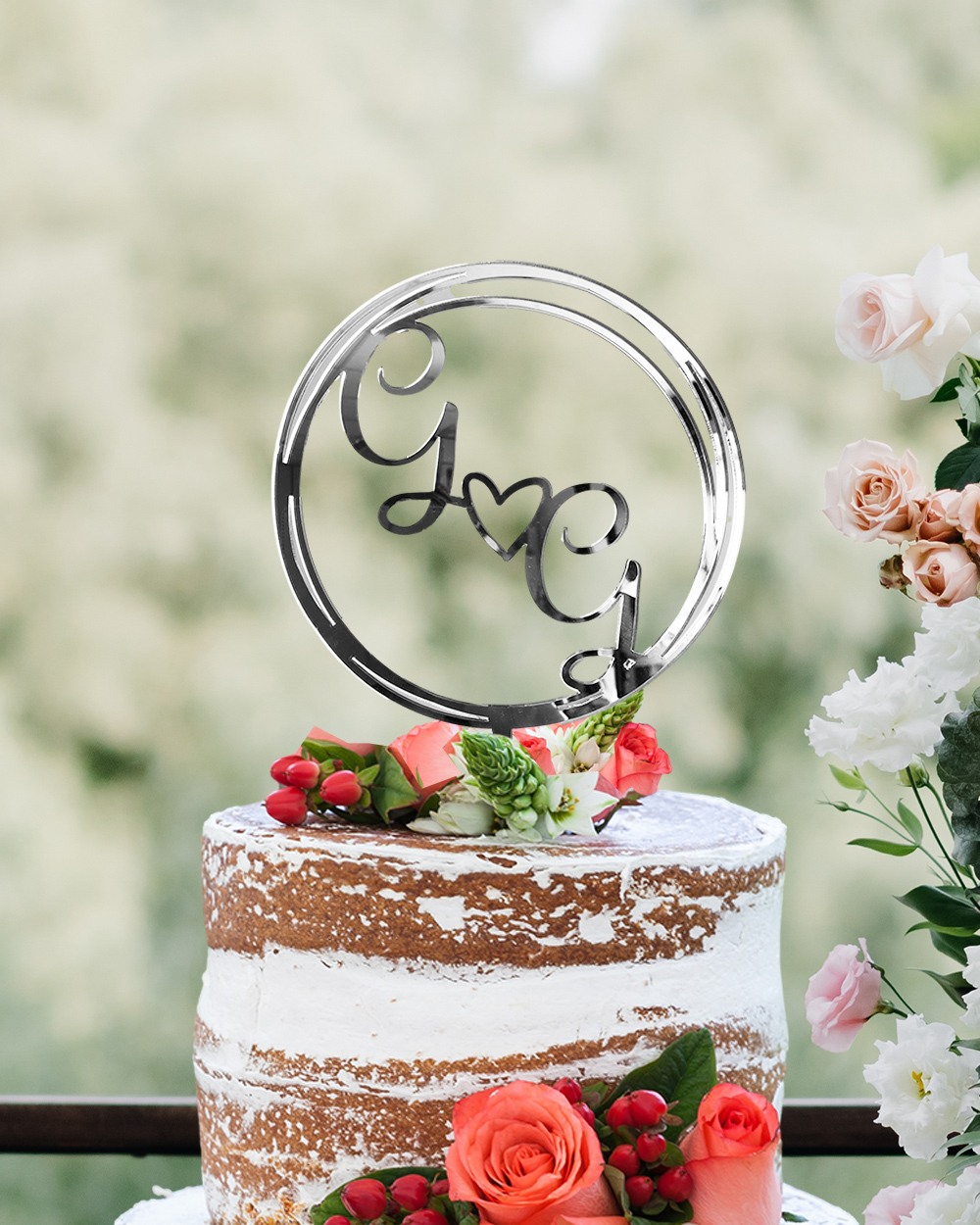 Cake Topper Personalizzato Con Cerchio, Iniziali Sposi e Cuoricino -  Decorazione Matrimonio