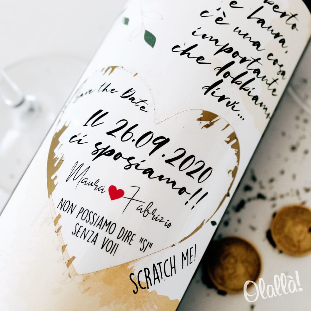 Bottiglia Gratta e Vinci Save the Date Personalizzata con Frase