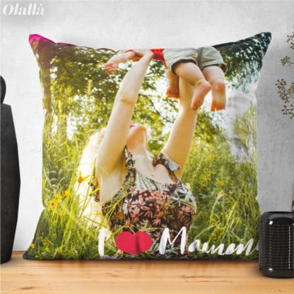 Cuscino Personalizzato con Foto e Dedica I Love Mamma - immagine 3