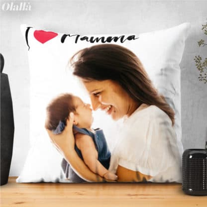 Cuscino Personalizzato con Foto e Dedica I Love Mamma - immagine 2