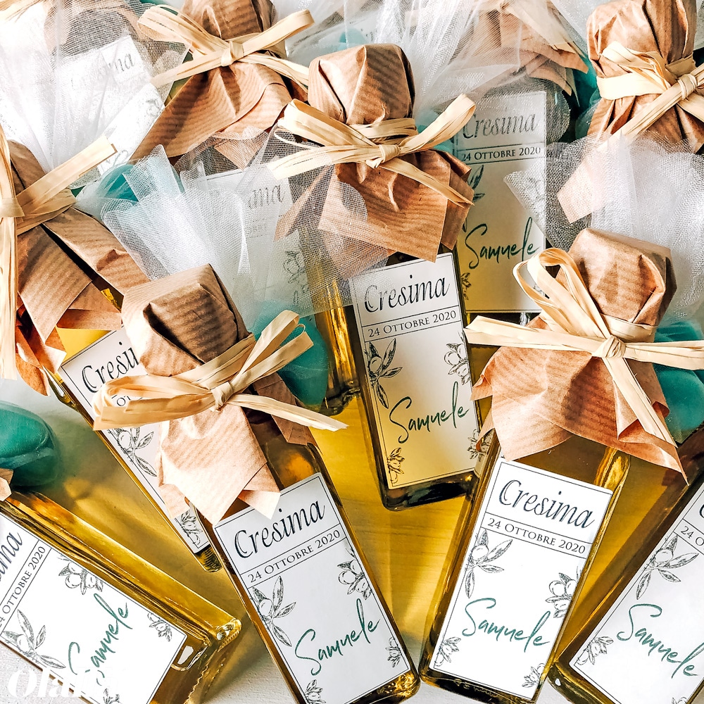 Mini Bottiglietta di Olio con Etichetta Personalizzata Bianca con Decori  Floreali - Idea Bomboniera per Matrimonio