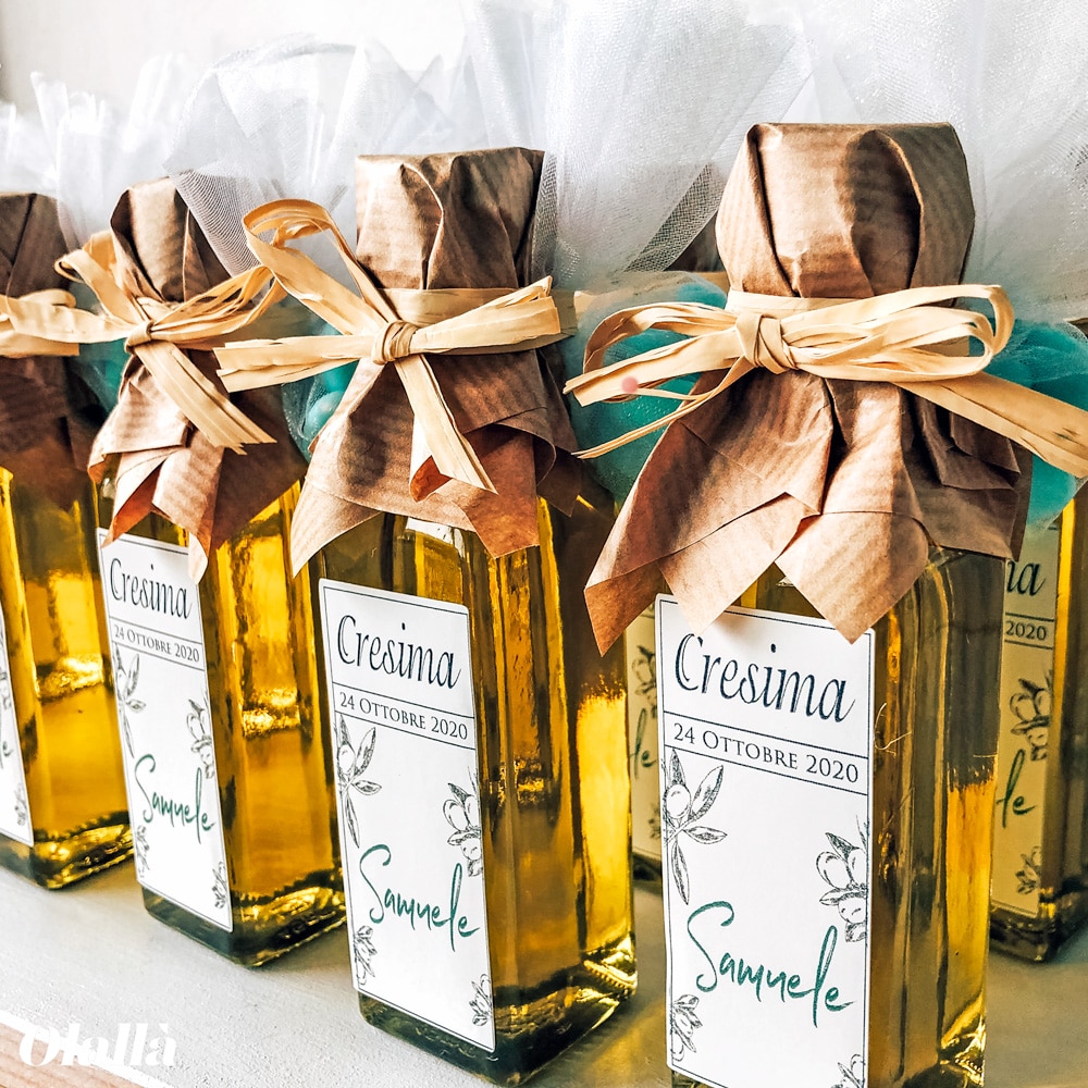 Mini Bottiglietta di Olio con Etichetta Personalizzata Bianca con Decori  Floreali - Idea Bomboniera per Matrimonio