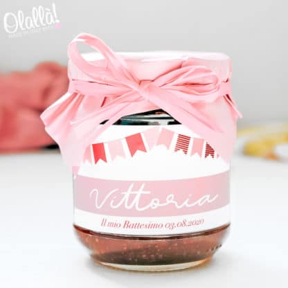 Vasetti di Confettura o Marmellata con Etichetta Personalizzata - Bomboniera Gastronomica per il Battesimo
