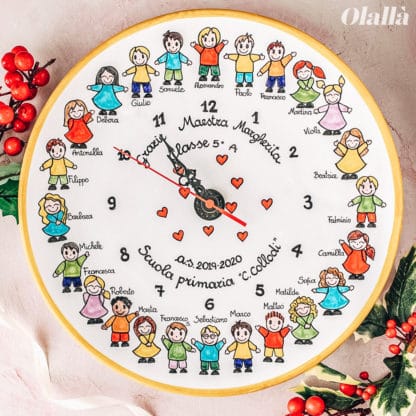Orologio in Ceramica Dipinto a Mano con Ritratto Bimbi e Maestra - Idea Regalo Insegnante - immagine 2