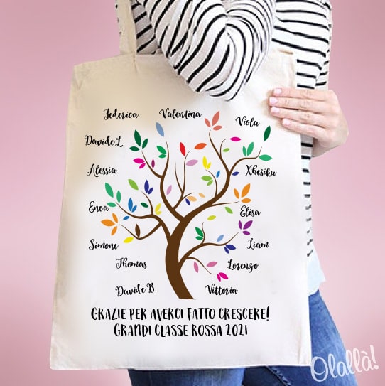 Borsa Shopper Personalizzabile con Albero e Nomi Alunni - Idea Regalo  Maestra - Olalla
