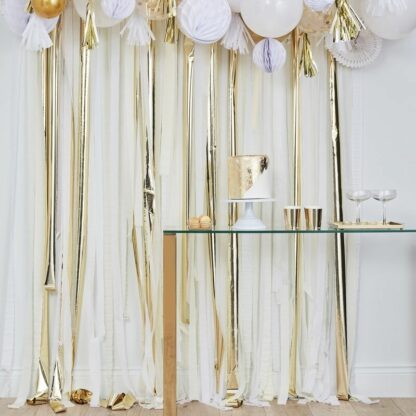 Fondale a Strisce Oro, Bianco e Color Crema, per Decorazione Festa di Natale Compleanno Anniversario