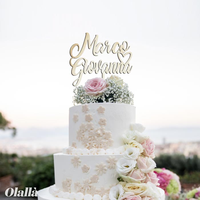 Cake Topper con Nomi degli Sposi e Cuore - Matrimonio da Favola