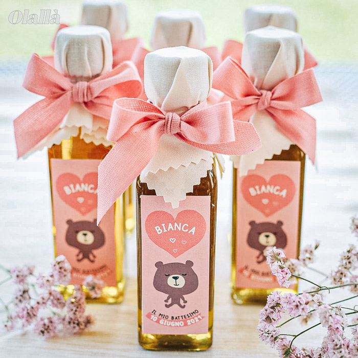 Mini Bottiglietta di Olio con Etichetta Personalizzata Bianca con Decori  Floreali - Idea Bomboniera per Matrimonio