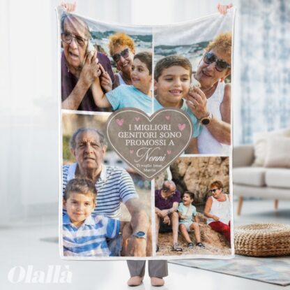 Plaid Coperta in Pile Personalizzata con Stampa Collage e Cuore con Messaggio